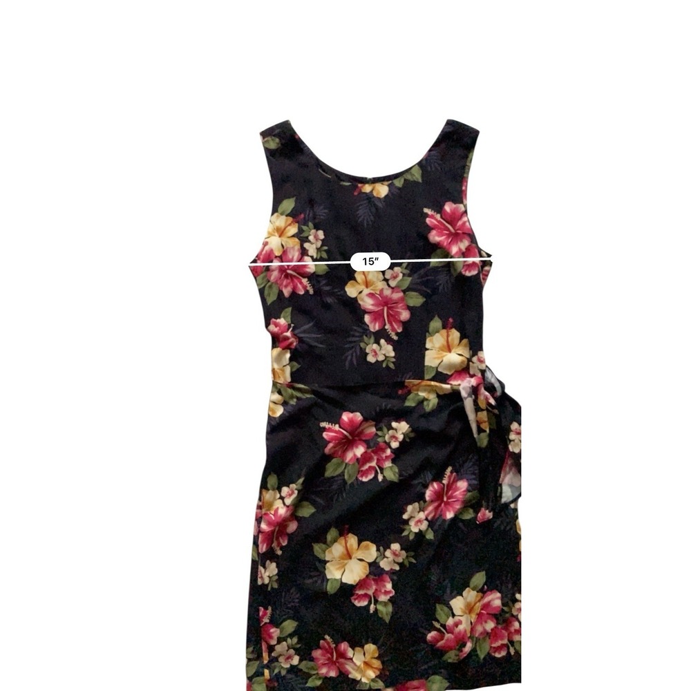 Vintage Iolani Womens Hawaiian Dress Size XS Black Floral Wrap Sleeveless Aloha - Picture 8 of 11